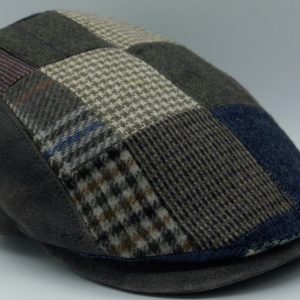 casquette plate cuir et laine patchwork
