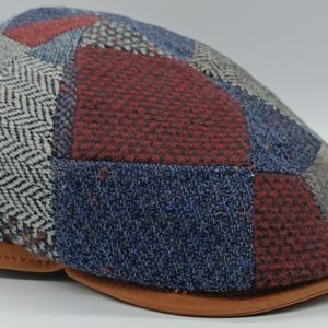 casquette bombée laine patchwork contour cuir