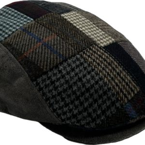 casquette plate bi-matière cuir et laine