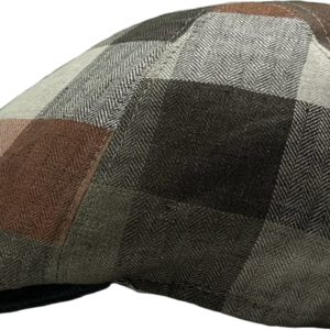 casquette plate 6 pans en lin à carreaux multicolore