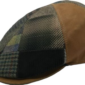 casquette plate 6 pans cuir et laine patchwork